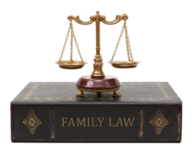 a book that says "family law" with a justice scale on top of it.